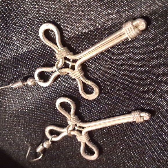 Hand Crafted Silver Cross Earrings - Picture 4 of 4